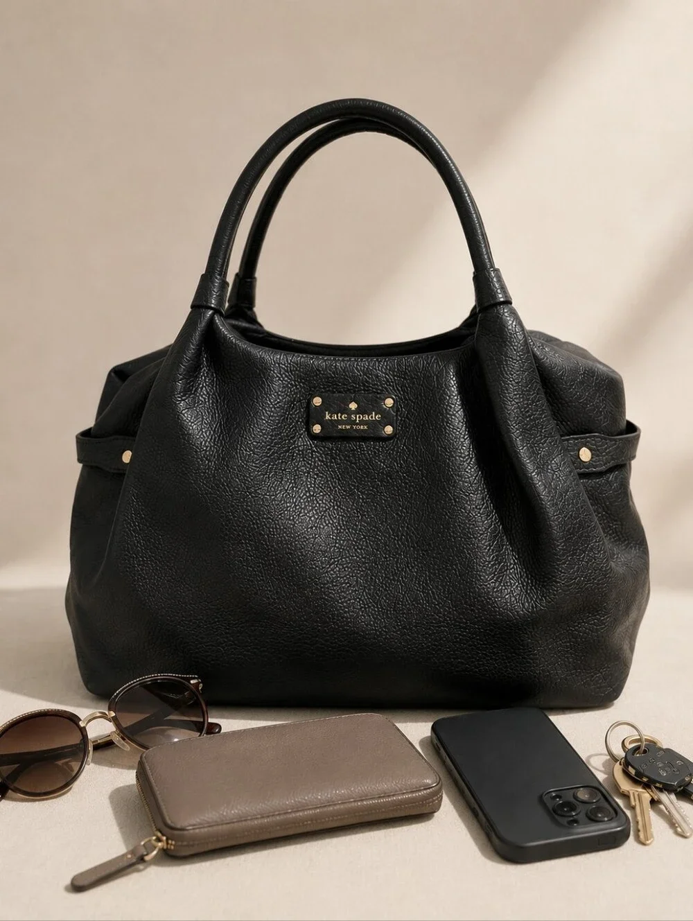 Kate Spade New York Berkshire Road Stevie Black Pebbled Leather Satchel Tote Bag